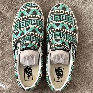 Vans Men’s Slip-On Sneakers - Teal and Black Geometric
